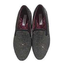Steve Madden Mens Caviarr Black Studded Loafers Leather Upper Rubber Outsole Siz